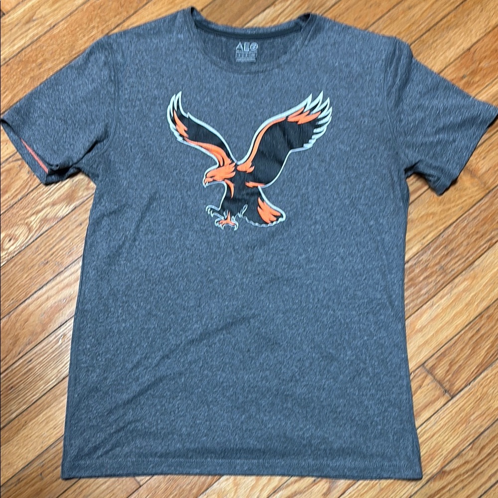 AEO Gray and Orange Short Sleeve Tee with Bold Eagle Design